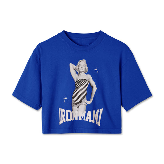 Iron Mami Cropped Graphic Tee- Dark Blue